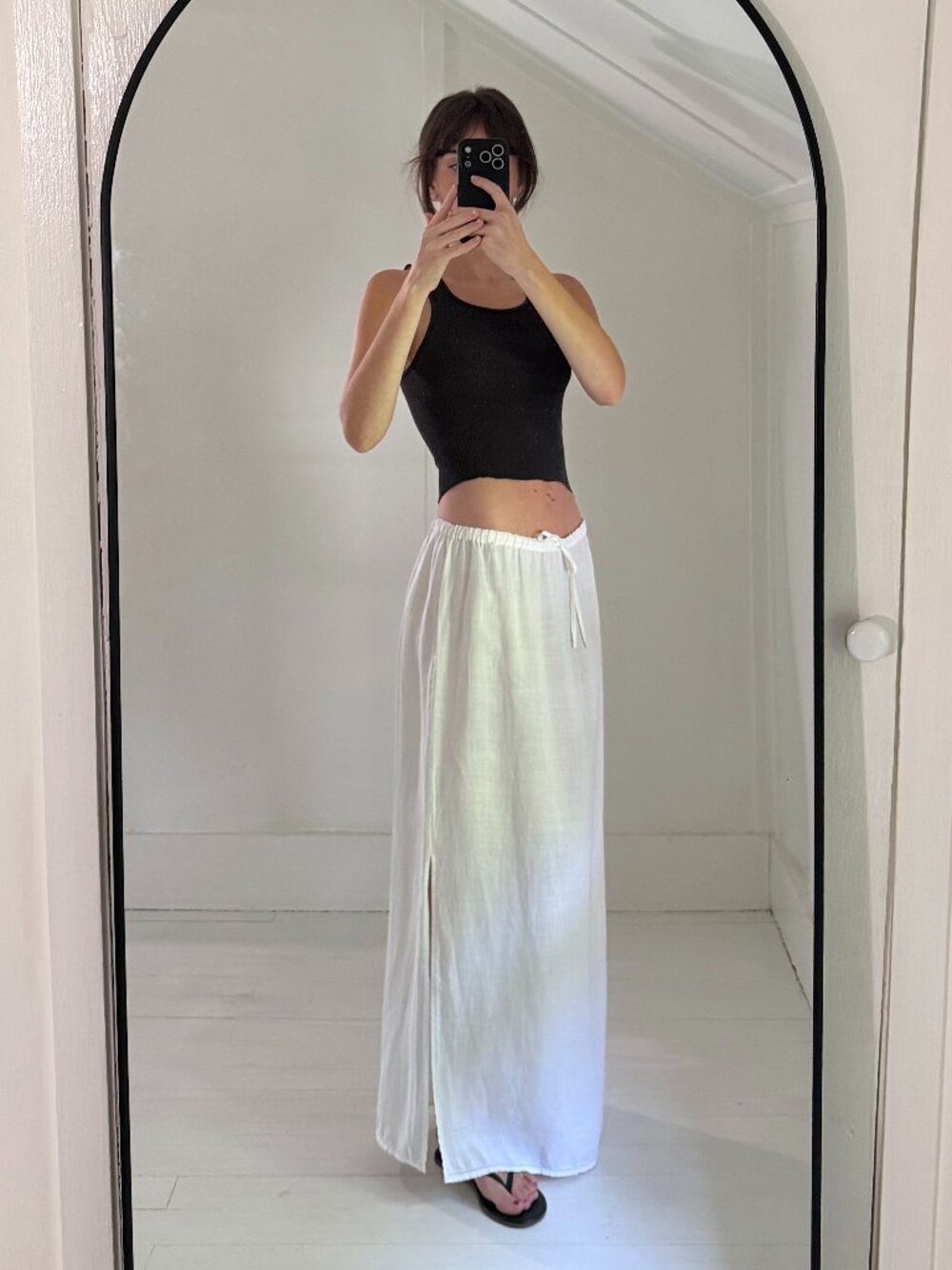 Allison Taylor Vintage 90s Linen Drawstring Maxi Skirt White Size M